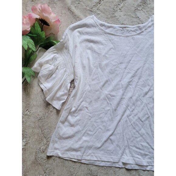 14th Union Light White Flutter Banded Sleeve Crew Neck Tshirt NWT Sz M - Picture 2 of 12